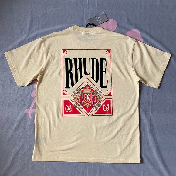 Rhude Mens Red Card Print Ribbed Neck Short Sleeve - Picture 2 of 6